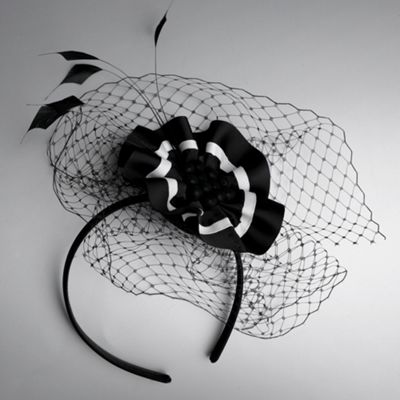 Black & white rosette & veil fascinator