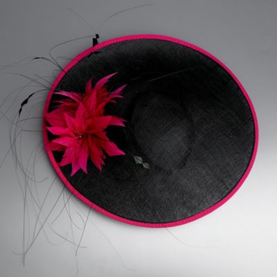 Black & pink saucer & feather cluster fascinator