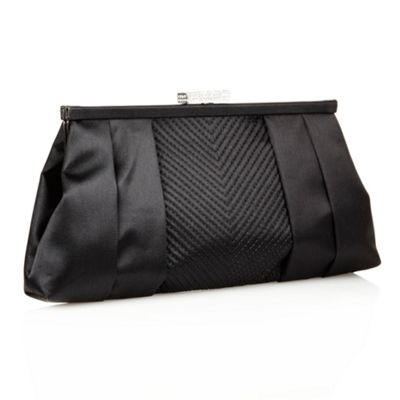 Designer Black Pleated Chevron Clutch Bag                                                                                       