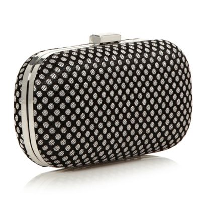 Designer Black Jacquard Dotted Clutch Bag                                                                                       