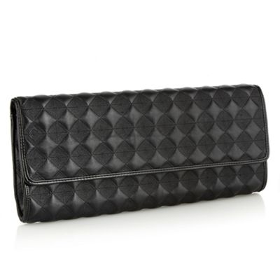 Designer Black Quilted Faux Leather Clutch Bag                                                                                  