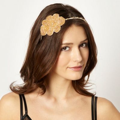 Designer Gold Beaded Flower Headband                                                                                            