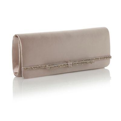 Designer Light Gold Diamant  Bow Satin Clutch Bag                                                                               