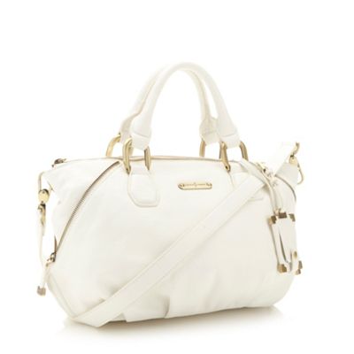 Designer White Diagonal Zipped Hobo Bag                                                                                         