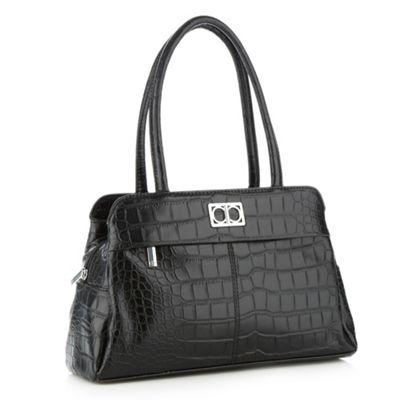 Black mock croc three section bag                                                                                               