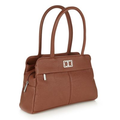 Tan grained three section handbag                                                                                               