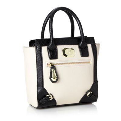 Designer Cream Small Colour Block Tote Bag                                                                                      