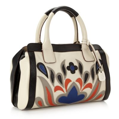 Designer cream applique bowler bag                                                                                              