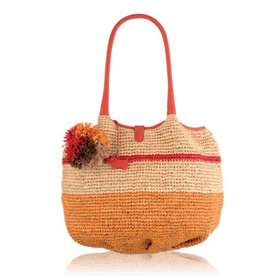 Red 'St Albans' raffia bucket tote bag