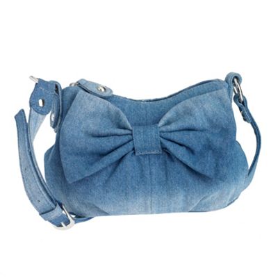 Blue denim bow front cross body bag