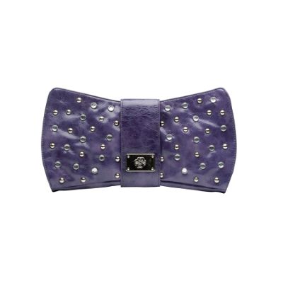 Purple 'Beau' studded bow clutch bag