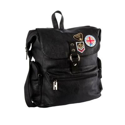 H! by Henry Holland Black badged rucksack