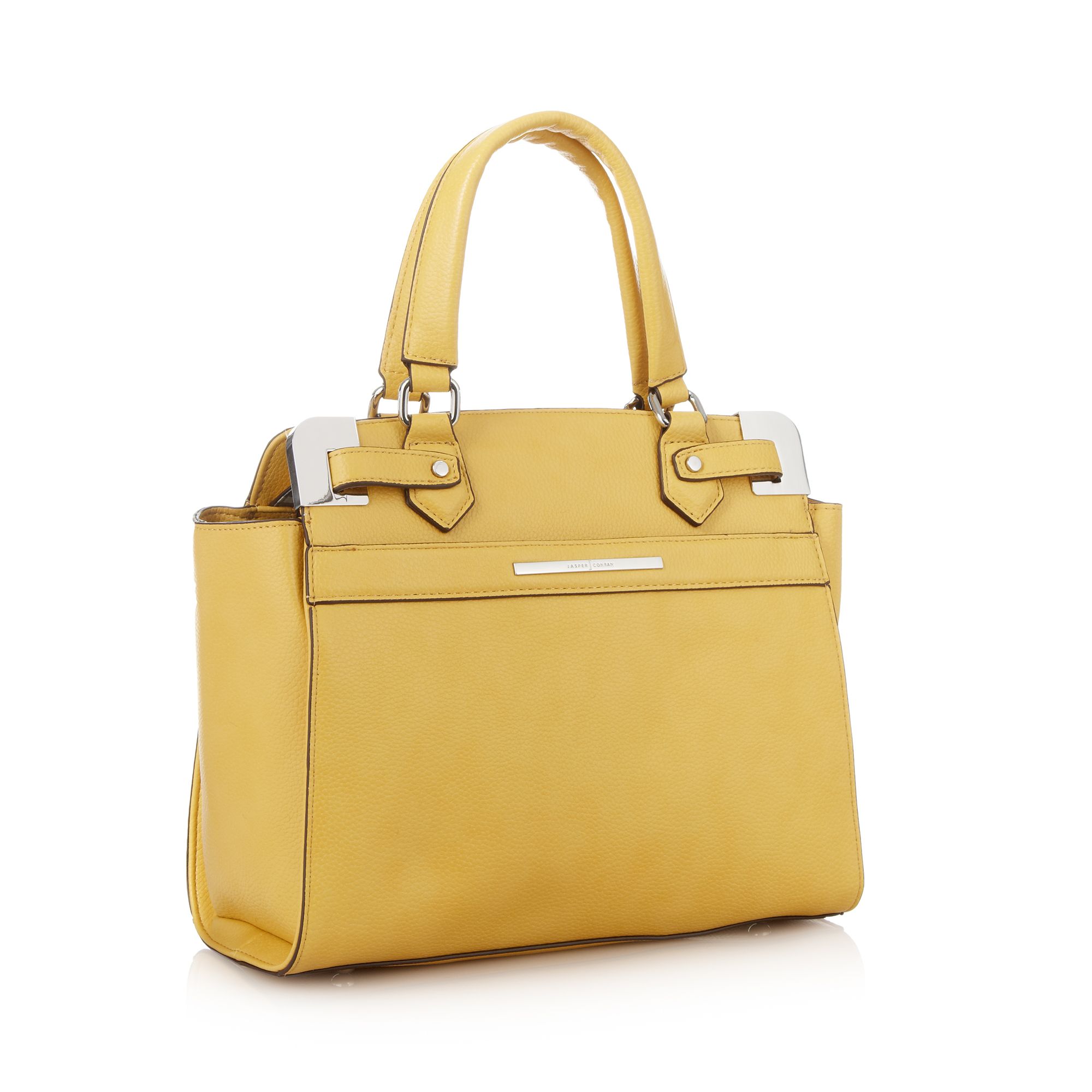 J By Jasper Conran Womens Designer Yellow Metal Corner Medium Tote Bag