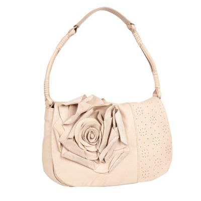 Light pink appliqued flower shoulder bag