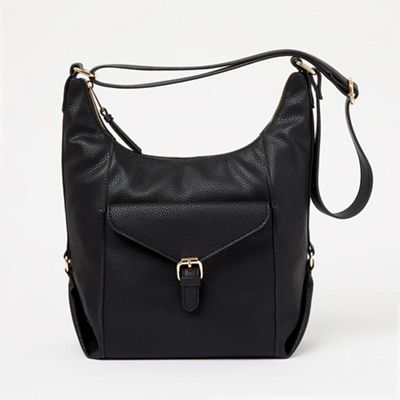 Black Branded Enamel Plate Grab Handbag