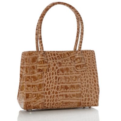 Beige Small Leather Crocodile Embossed Tote Bag