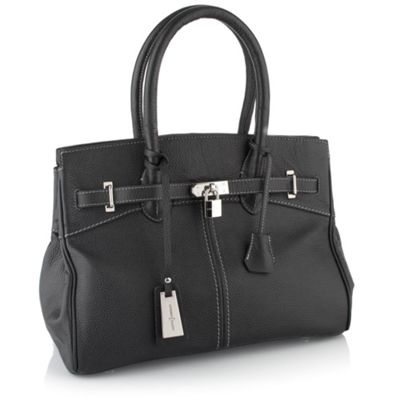 Designer Black Belted Padlock Tote Bag                                                                                          