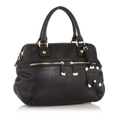 Designer Black Double Zip Pocket Tote Bag                                                                                       