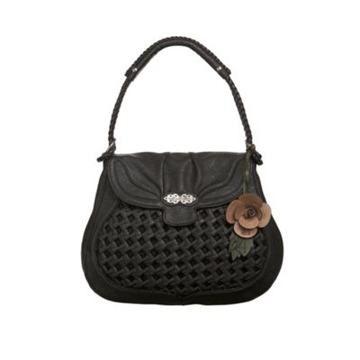 Black woven panel shoulder bag