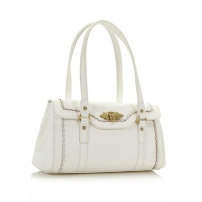 White Cutout Floral Border Shoulder Bag