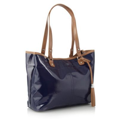 Home Navy patent tassel tote bag