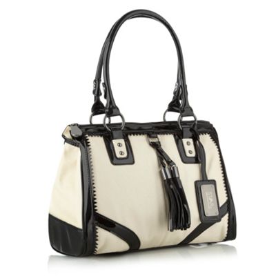 Designer Cream Colour Block Bowling Bag                                                                                         