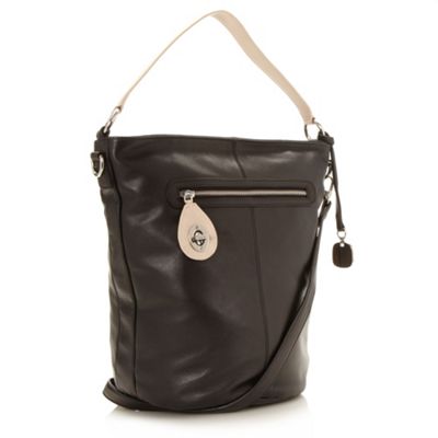 Designer black leather twist lock bucket bag                                                                                    