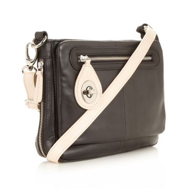 Designer black leather twist lock cross body bag                                                                                