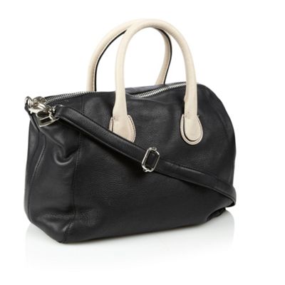 Designer Black Contrasting Grab Handled Zip Tote Bag                                                                            