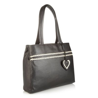 Black Leather Chain Link Shoulder Bag                                                                                           