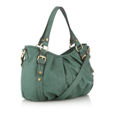 Green Mock Leather Pleated Shoulder Bag