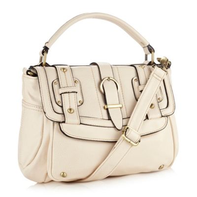 Cream Mock Buckle Satchel Bag