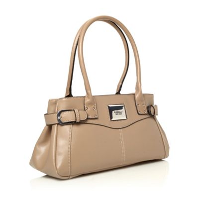 Taupe Faux Leather Crosshatch Shoulder Bag