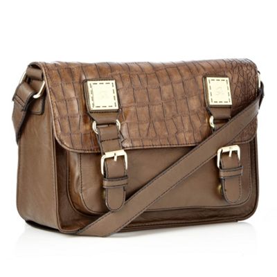 Brown Mock Croc Effect Satchel                                                                                                  