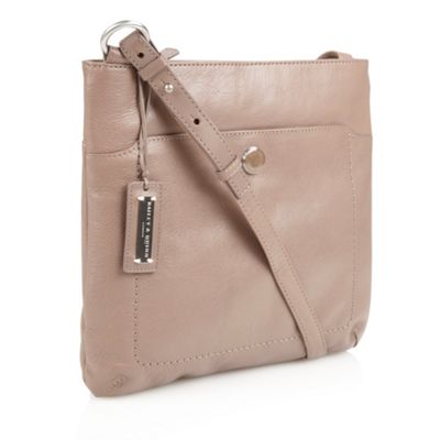 Taupe Leather Enamelled Logo Across Body Bag                                                                                    