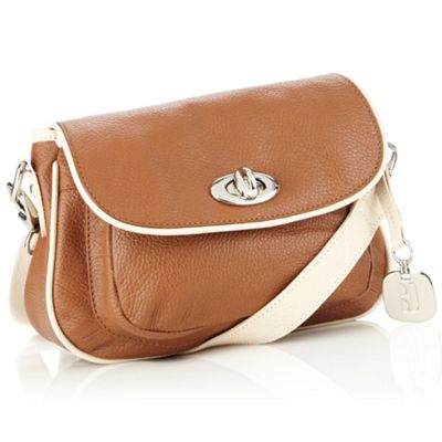 Designer Tan Leather Twist Lock Cross Body Bag                                                                                  