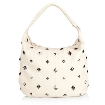 Designer Cream Studded Leather Shoulder Bag                                                                                     