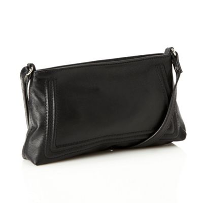Black Textured Bordered Leather Cross Body Bag                                                                                  