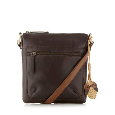 Brown Leather Stitch Pocket Cross Body Bag