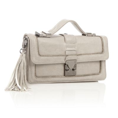 Grey Tasselled Push Clasp Clutch Bag