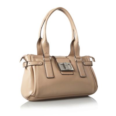 Taupe Oversized Twist Lock Shoulder Bag