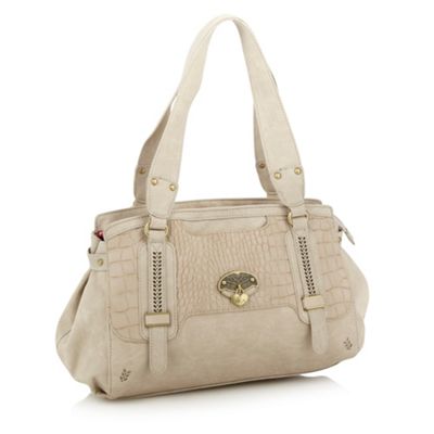 Cream Mock-Croc Panelled Shoulder Bag