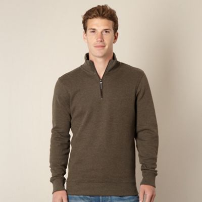 Big and tall dark green ribbed funnel neck top                                                                                  