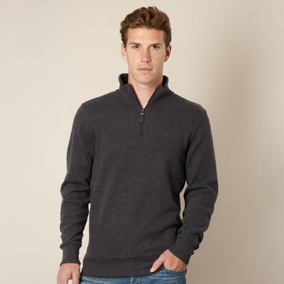Big and tall dark grey ribbed funnel neck top                                                                                   