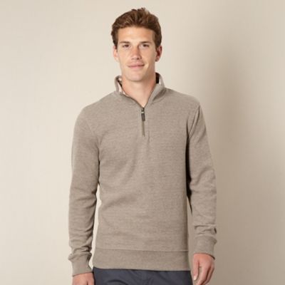 Big and tall taupe ribbed funnel neck top                                                                                       