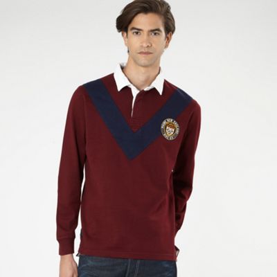 Maine New England Dark red chevron stripe rugby shirt