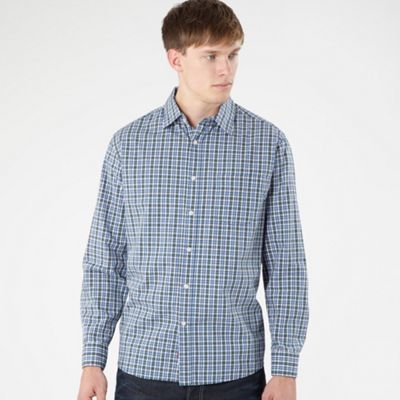 Blue mini check long sleeved shirt