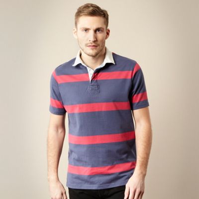 Maine New England Dark blue block striped rugby shirt