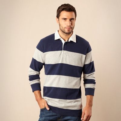 Big and tall blue striped jersey rugby shirt