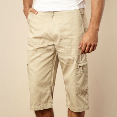 Big and tall beige three quarter length cargo shorts                                                                            